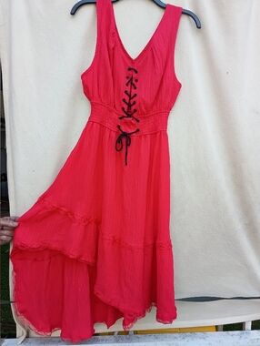 Women's Asymmetrical Lace-Up Sundress in Red